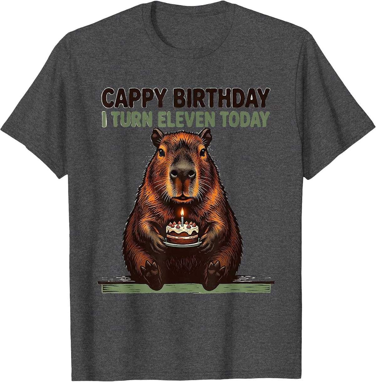 Cappy Birthday I Turn Eleven Today Kawaii Capybara Birthday T-Shirt - Dark Heather Grey