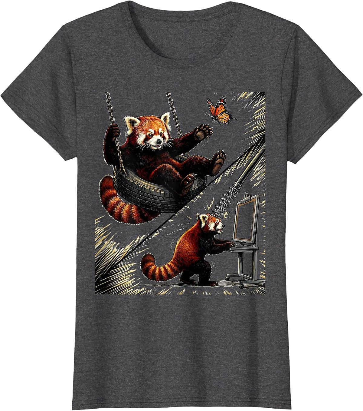 Women's Red Panda Dilly Dally Forced To Lock In Meme Humor T-Shirt - Dark Heather Grey