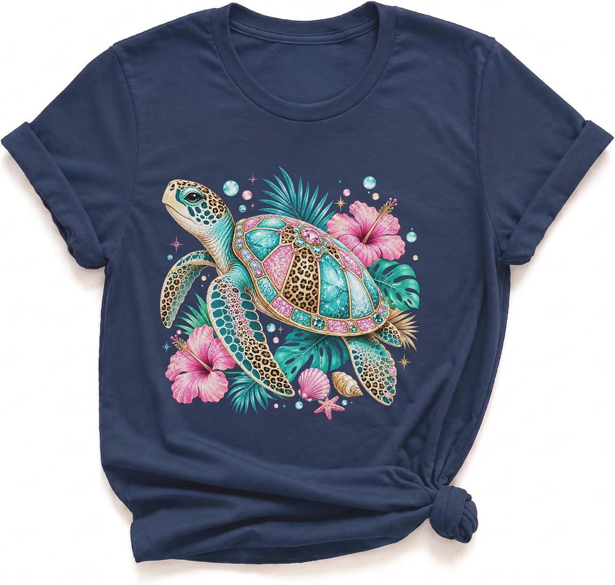 Floral Sea Turtle T Shirt for Women and Men Colorful Tropical Ocean Graphic Tee Beach Vacation Cruise Outfit Coastal Gift