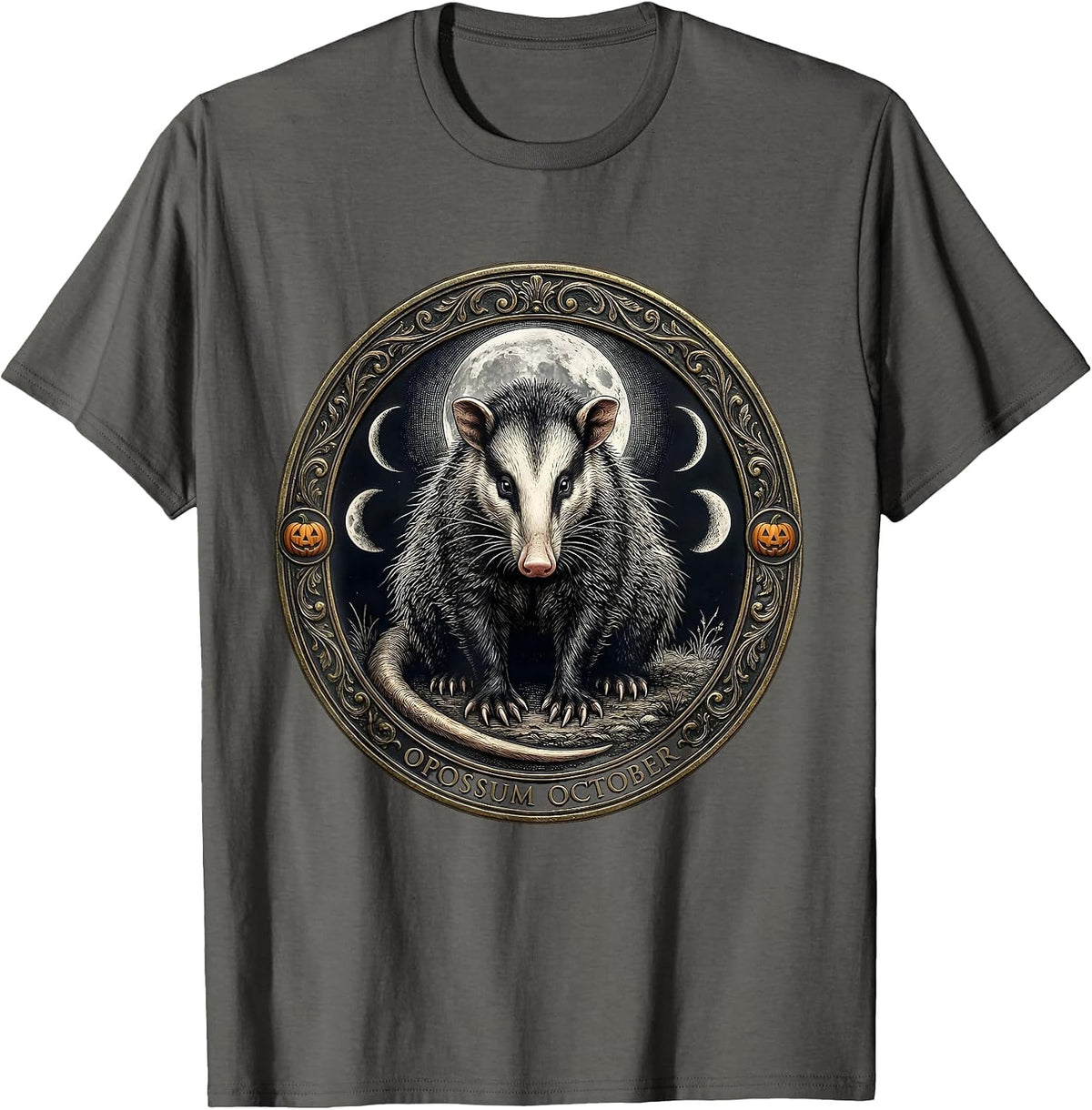 Men's Opossum October Mystic Celestial Halloween Spooky Moon T-Shirt - Asphalt Grey