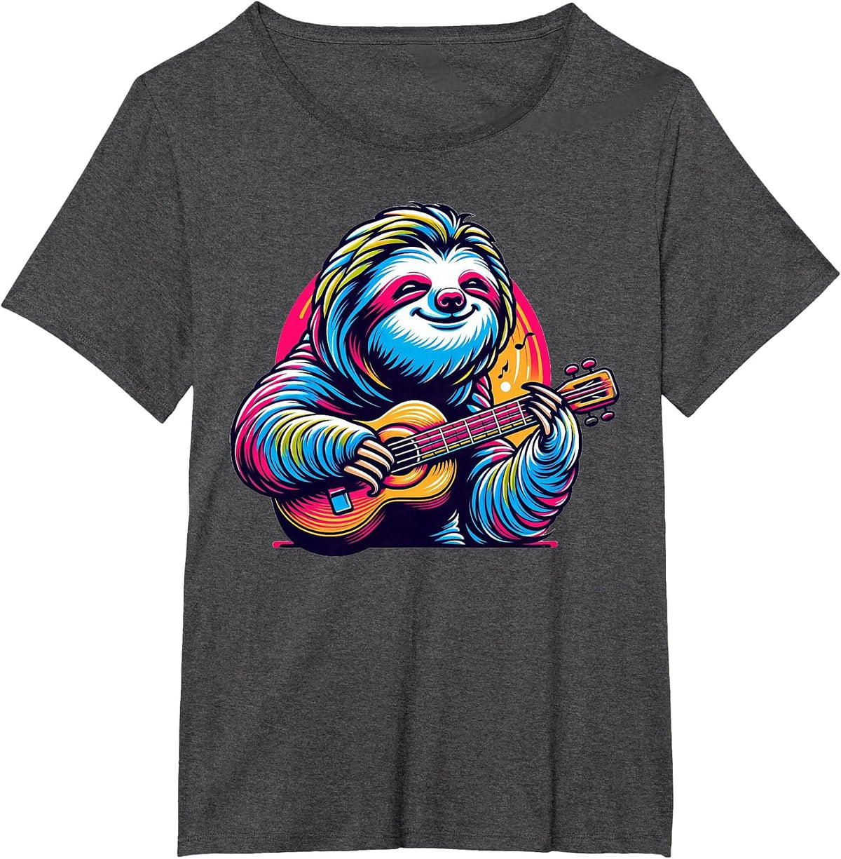 Cute Sloth Playing Guitar Sloths Musician Music T-Shirt - Dark Heather Grey