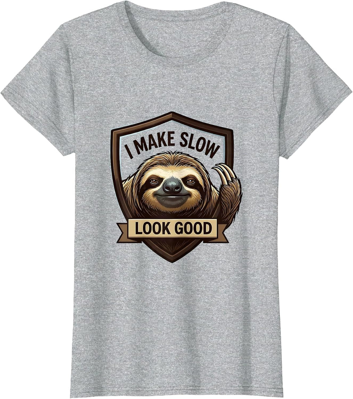 I Make Slow Look Good Funny Sloth Lover Mascot Logo T-Shirt - Heather Grey