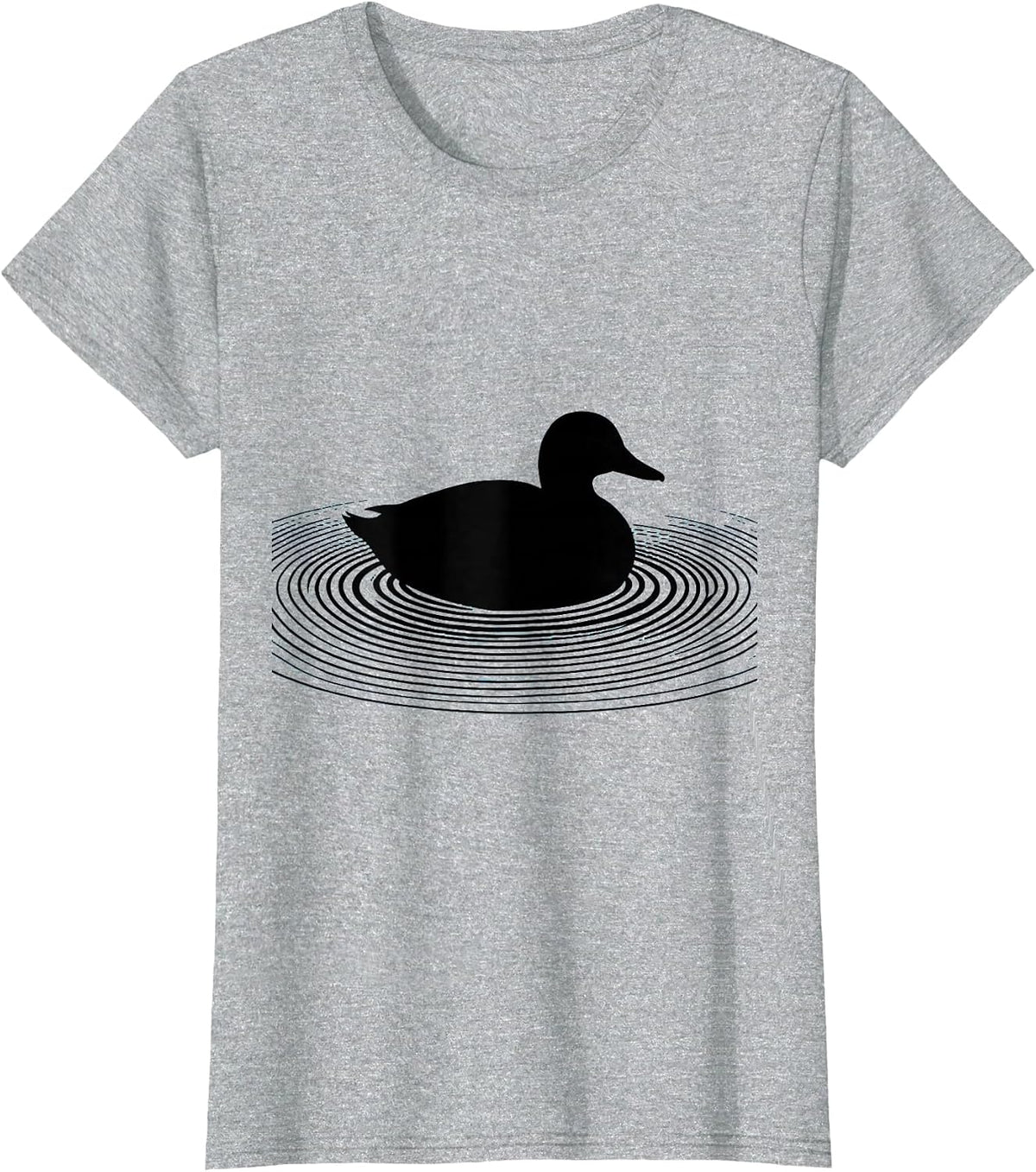 Duck Floating on Calm Pond Ripples Illustration T-Shirt - Heather Grey