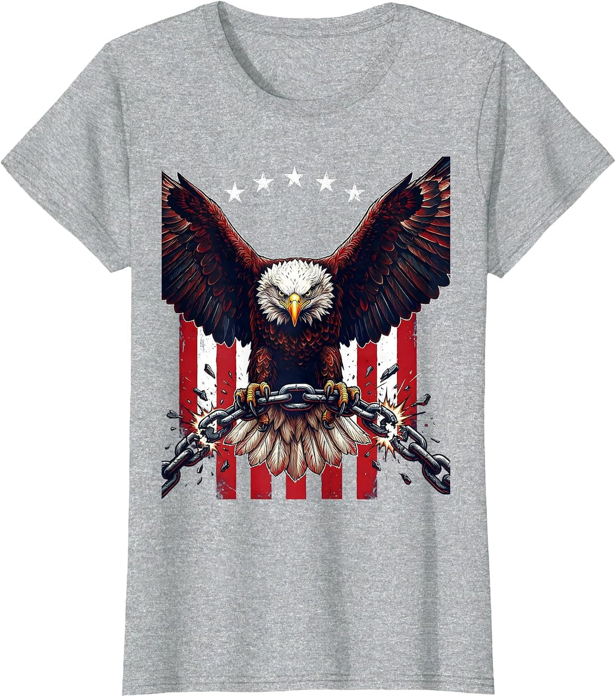 Eagle Clutching Broken Chain Freedom Graphic T-Shirt - Heather Grey