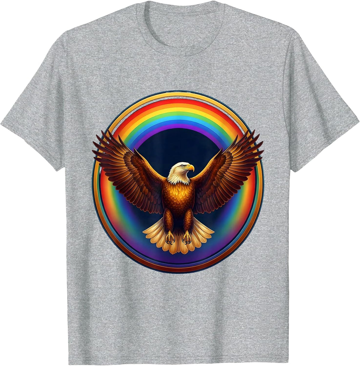 Men's Eagle Soaring Through Rainbow Arc Graphic T-Shirt - Heather Grey