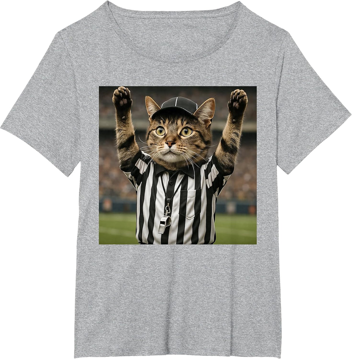 Funny Cat Referee Football Sports Meme T-Shirt - Heather Grey