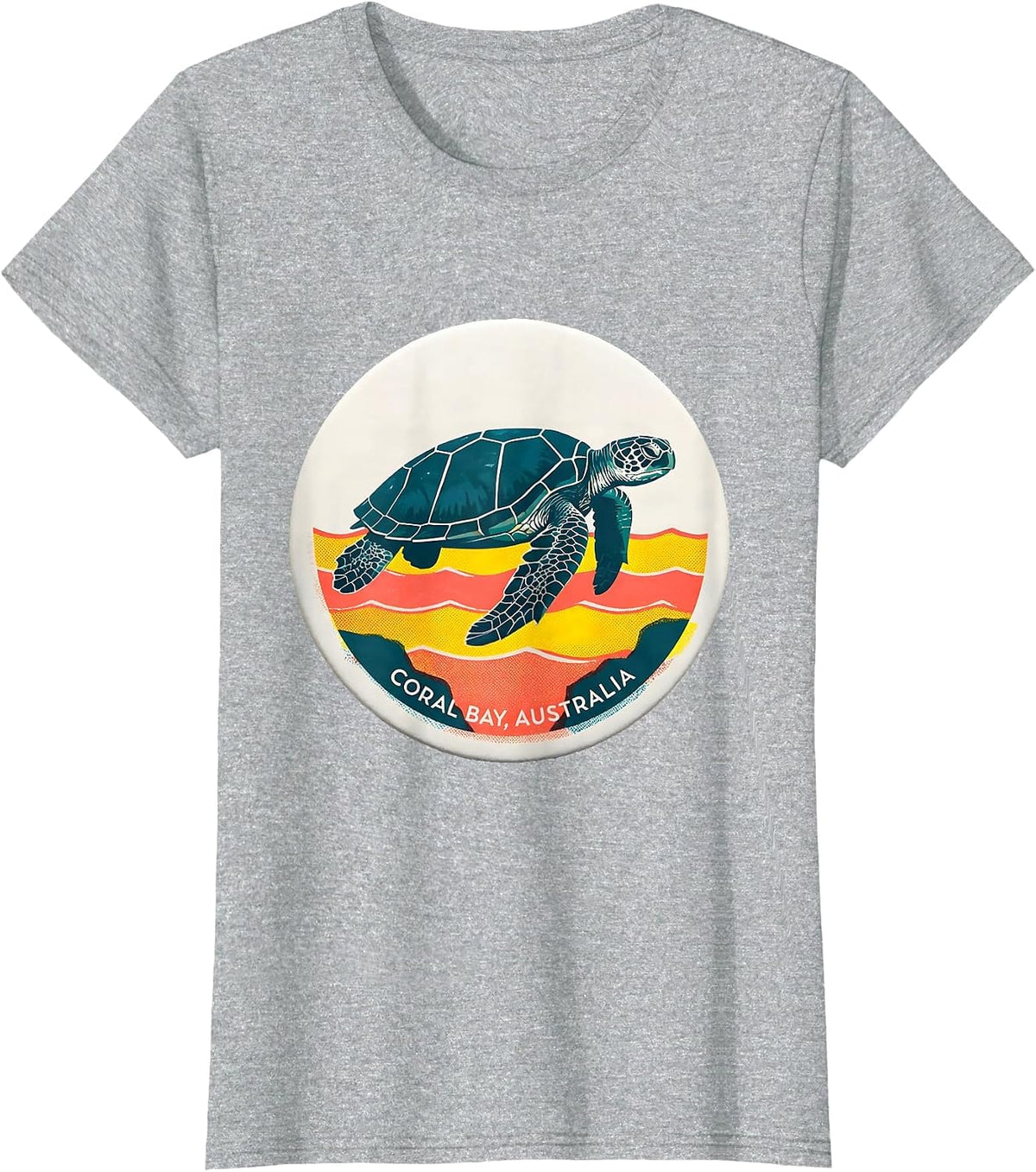 Women's Coral Bay Australia Risograph Sea Turtle Beach Souvenir T-Shirt - Heather Grey
