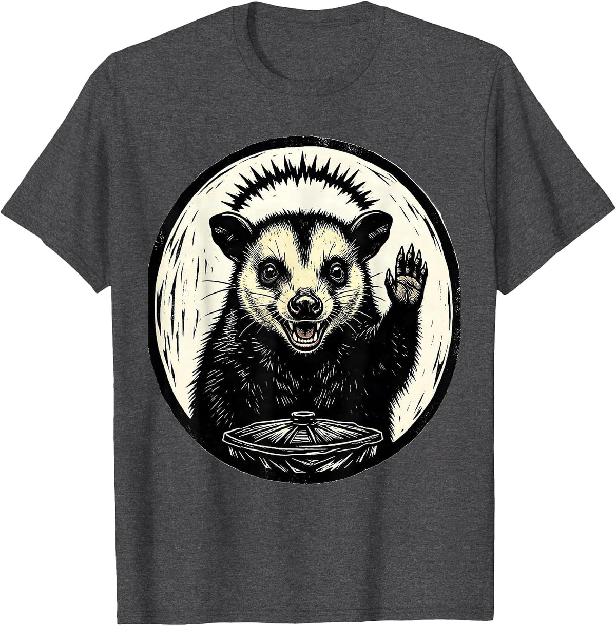 Calm Blessing Opossum Linocut Meme Humor Gift T-Shirt - Dark Heather Grey
