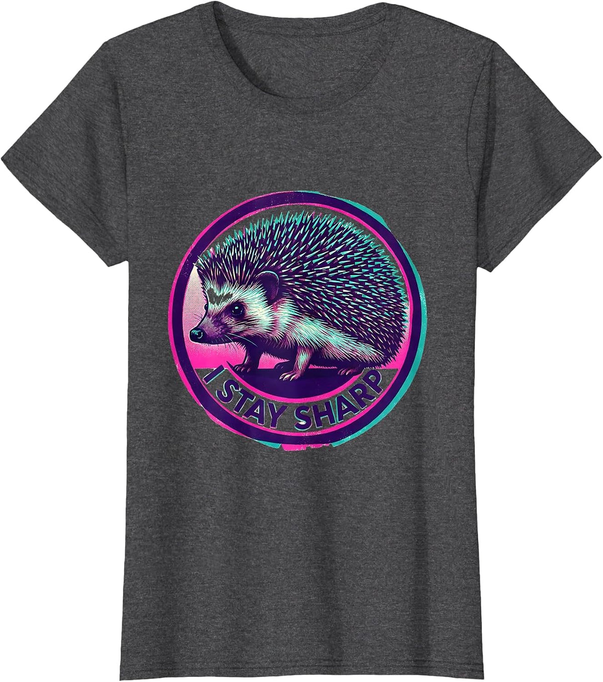 Women's I Stay Sharp Risograph Hedgehog Animal Humor Gift for Kids T-Shirt - Dark Heather Grey