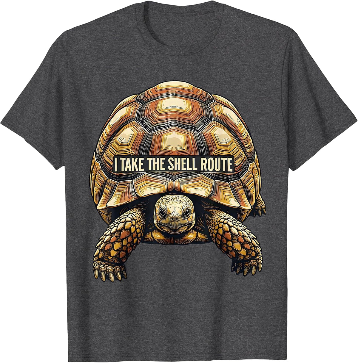 I Take The Shell Route Funny Tortoise Lover Pet Owner Humor T-Shirt - Dark Heather Grey