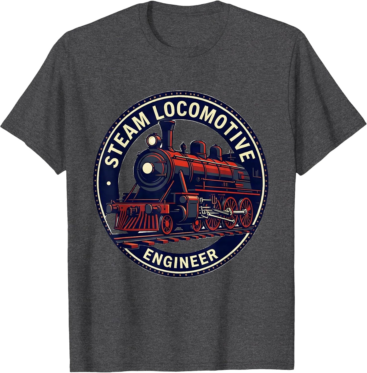 Steam Locomotive Engineer Vintage Train Enthusiast Railroad T-Shirt - Dark Heather Grey