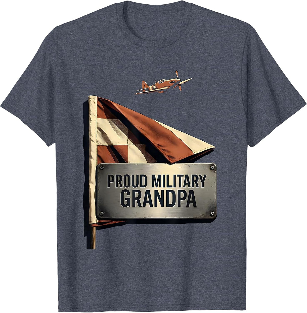 Proud Military Grandpa Veteran Family Heritage Screenprint T-Shirt - Heather Blue