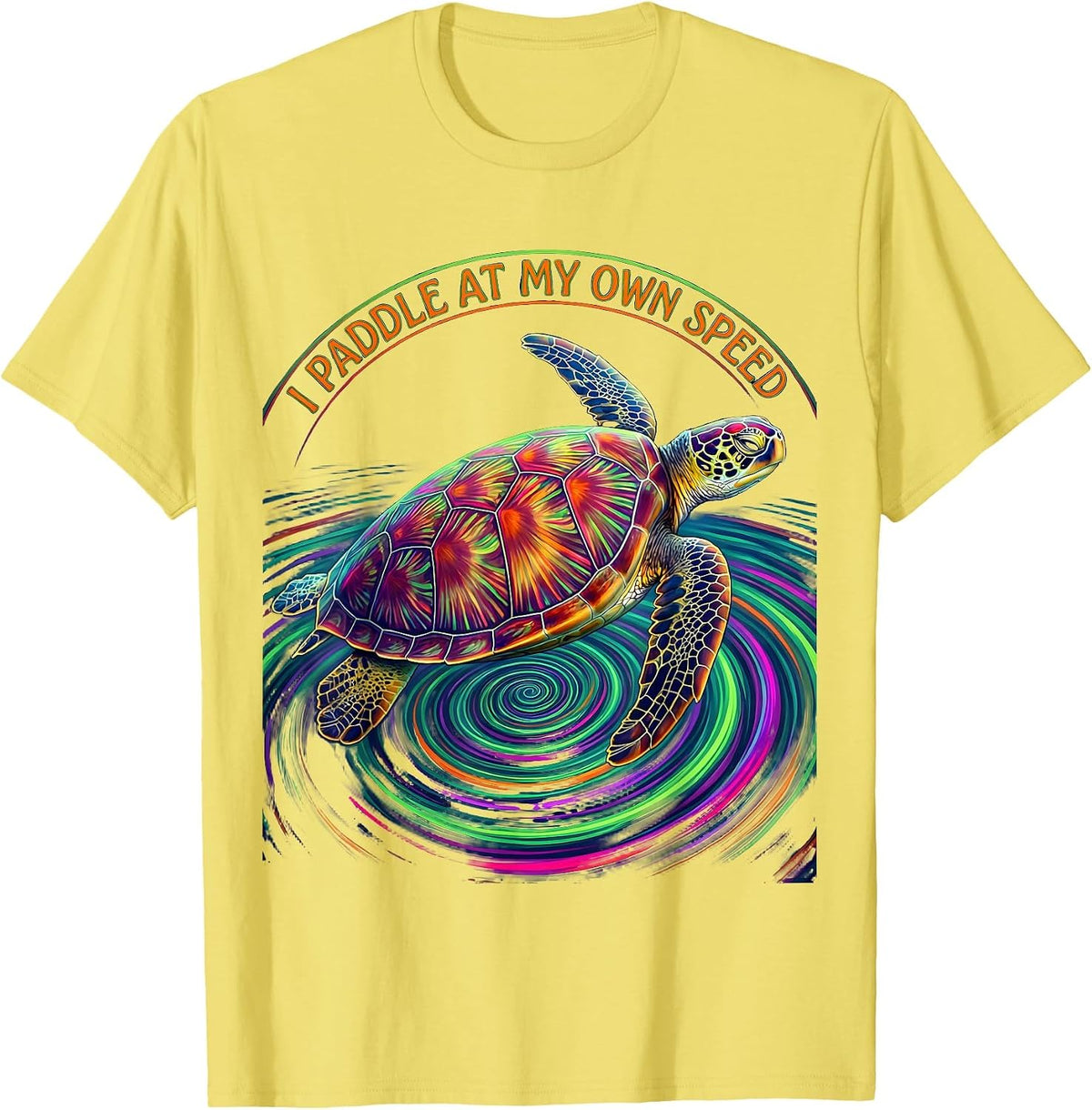 Men's I Paddle At My Own Speed Psychedelic Sea Turtle Ocean Animal T-Shirt - Lemon Yellow