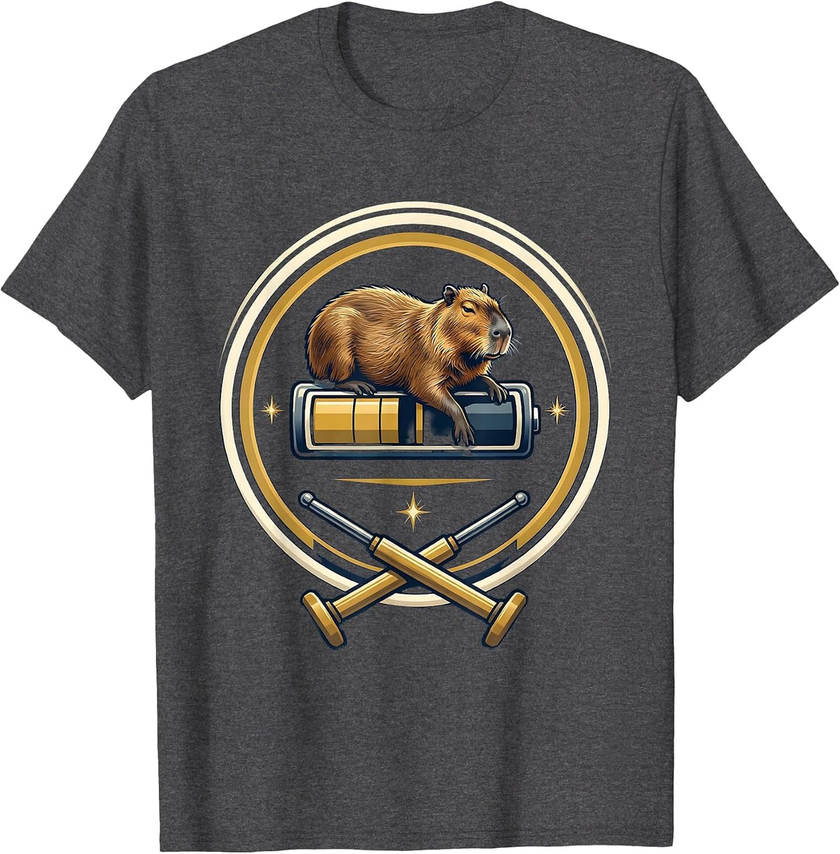 Capybara Gamer Emblem Drowsy Cool Gaming Humor T-Shirt - Dark Heather Grey