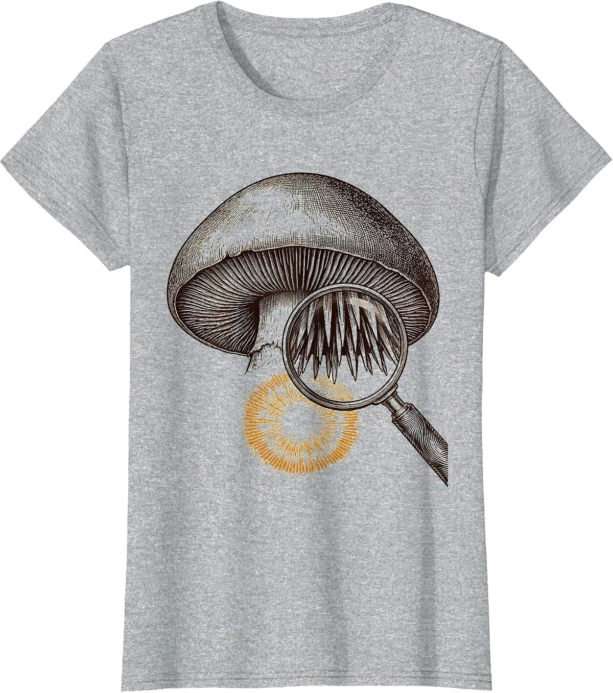 Women's Oversized Hedgehog Mushroom Crosshatch Etching Mycology T-Shirt - Heather Grey