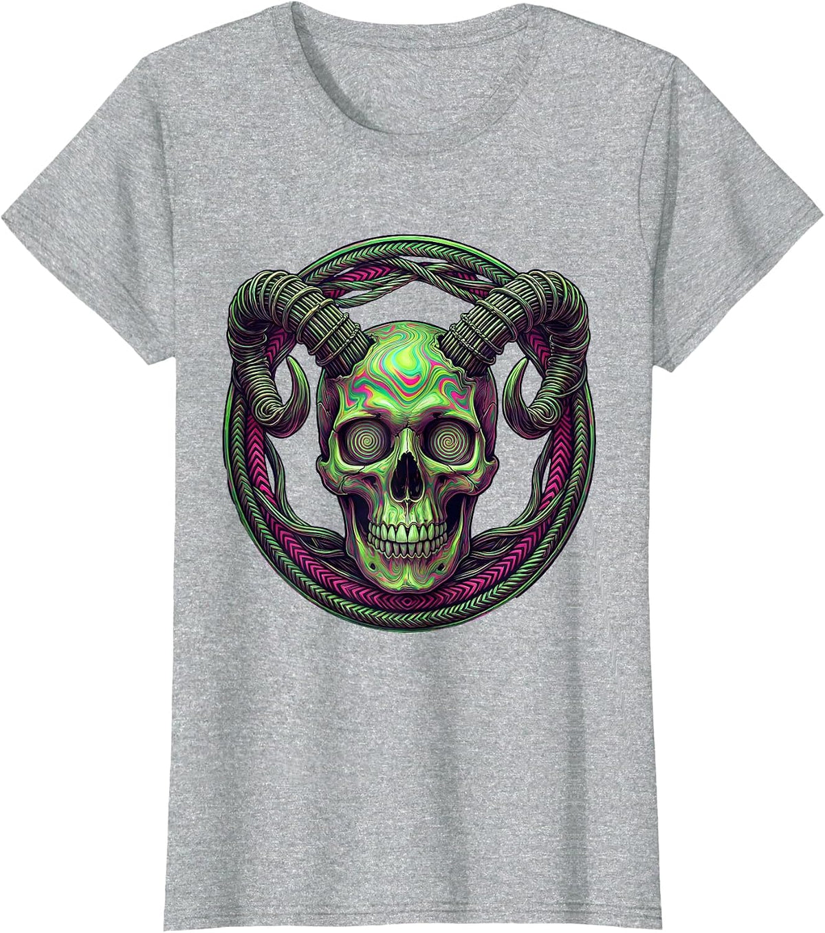 Women's Ram Skull Guitar Strings Rock Music Graphic T-Shirt - Heather Grey