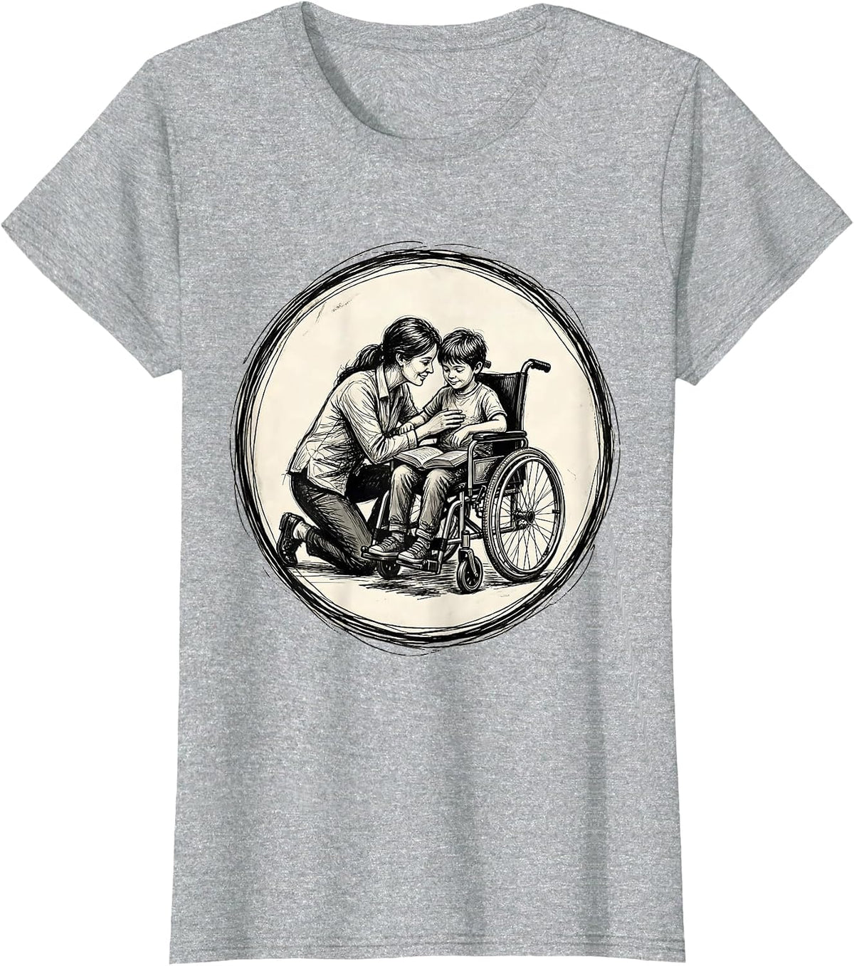 Special Education Teacher and Student Wheelchair Art T-Shirt - Heather Grey