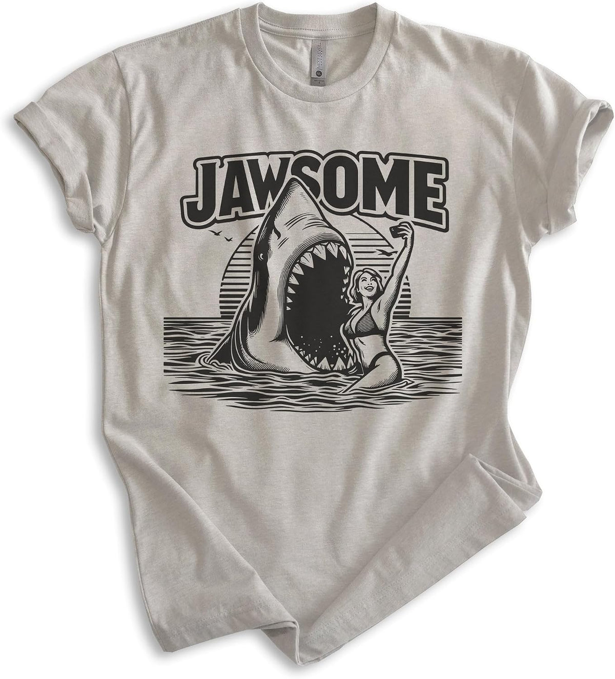 EVERTREE CLOTHING Jawsome Shark T-Shirt, Unisex Women's Men's Shirt, Shark Pun Great White Week Summer Saying Beach - Light