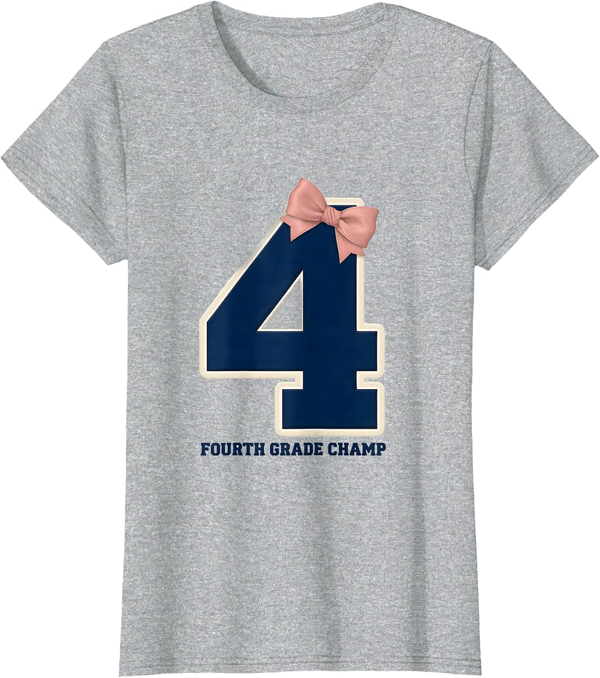 Fourth Grade Champ Coquette Bow Back To School Girl T-Shirt - Heather Grey