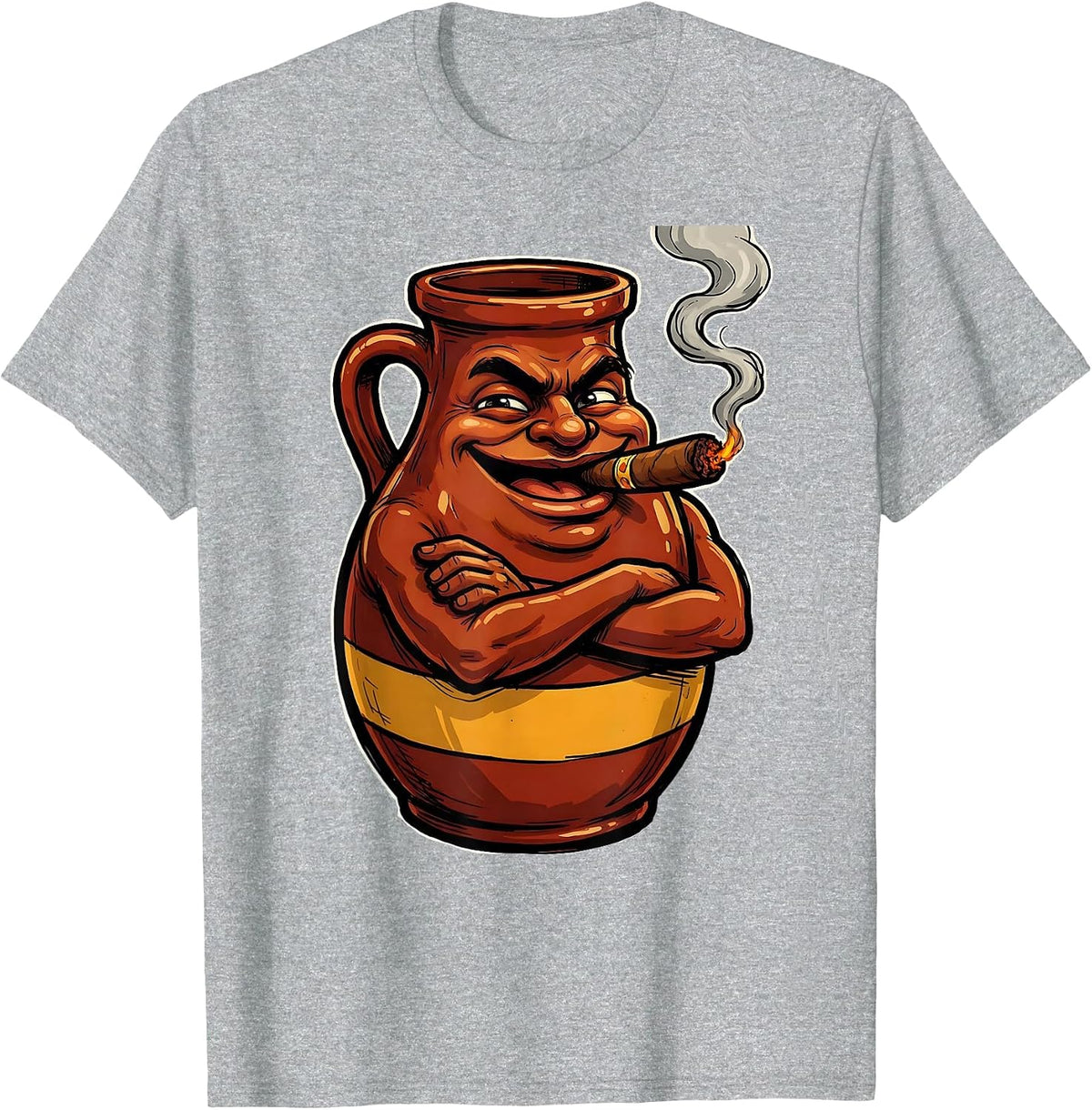 Men's BBQ Sauce Jug Smoking Cigar Funny Condiment Art T-Shirt - Heather Grey