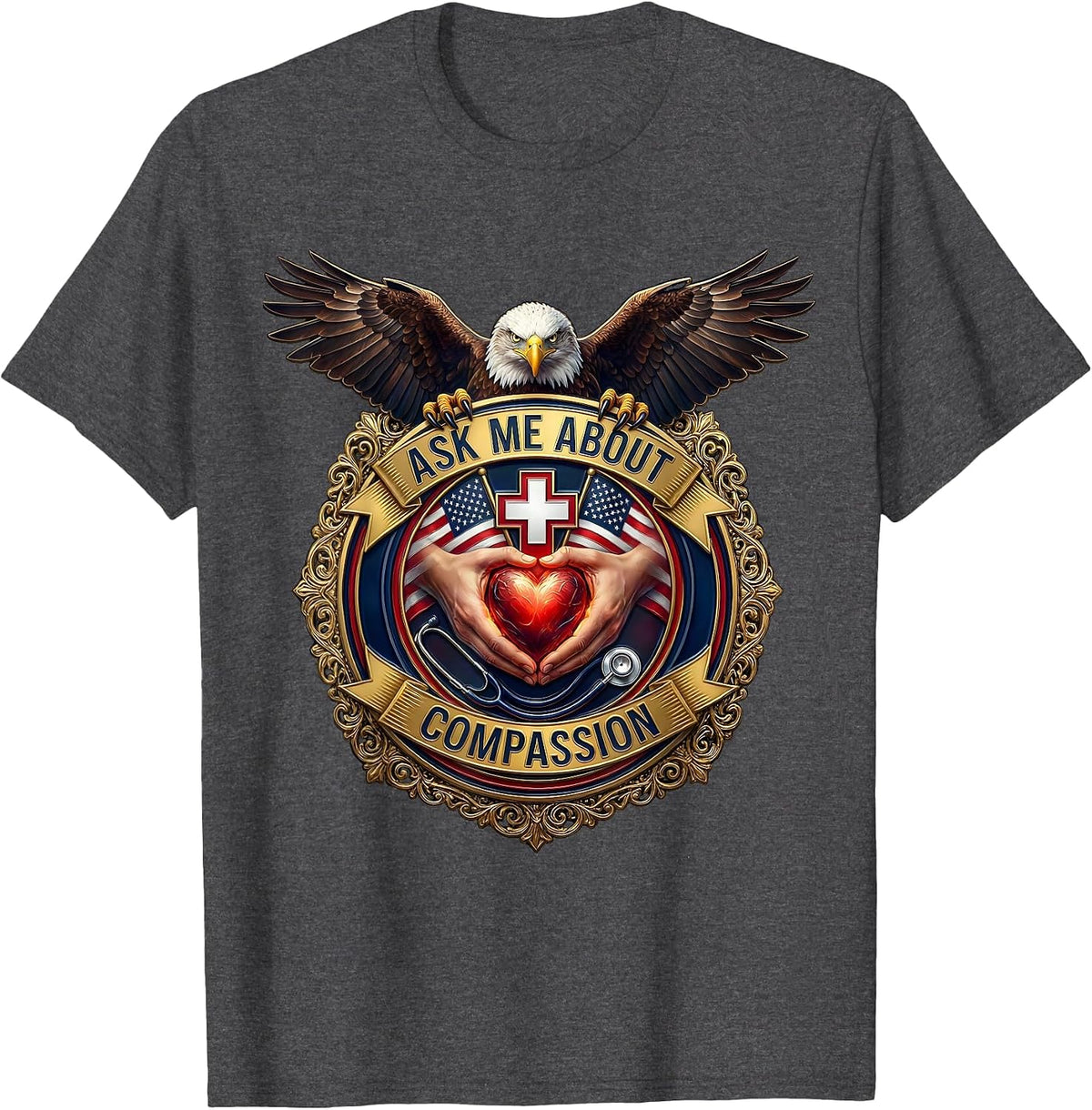 Men's Ask Me About Compassion Inspirational Design T-Shirt - Dark Heather Grey