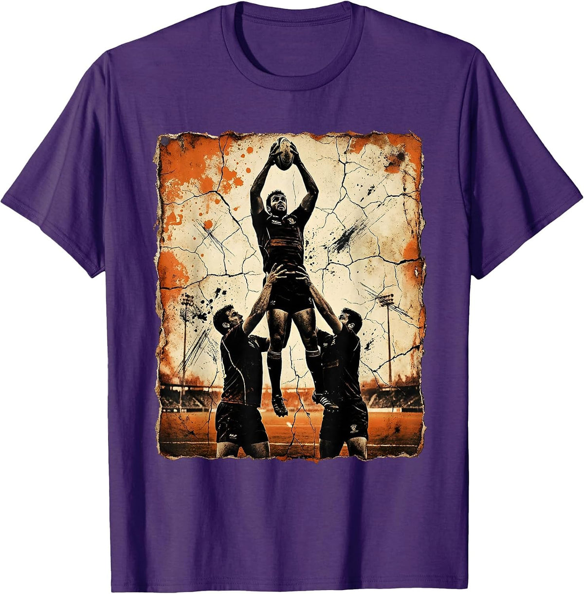 Rugby Lineout Lift Graphic Design T-Shirt - Purple