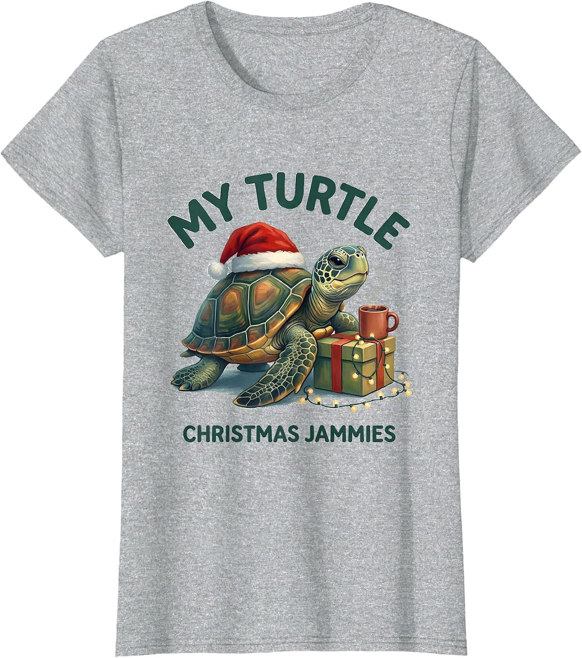 My Turtle Christmas Jammies Whimsical Sea Turtle Santa Hat T-Shirt - Heather Grey