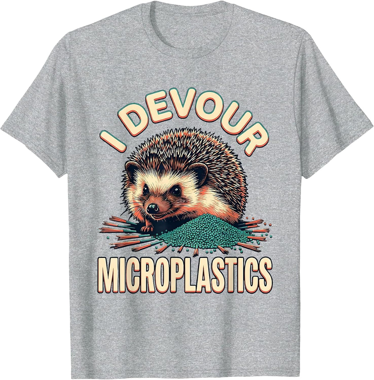 Men's I Devour Microplastics Funny Hedgehog Meme Absurdist Humor T-Shirt - Heather Grey