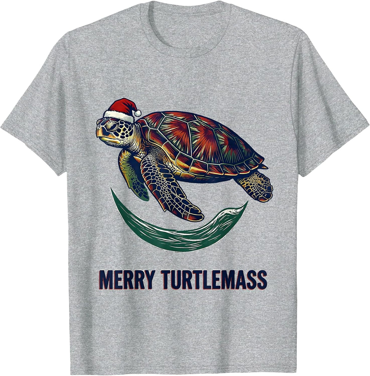 Men's Merry Turtlemass Linocut Sea Turtle Santa Hat Holiday T-Shirt - Heather Grey