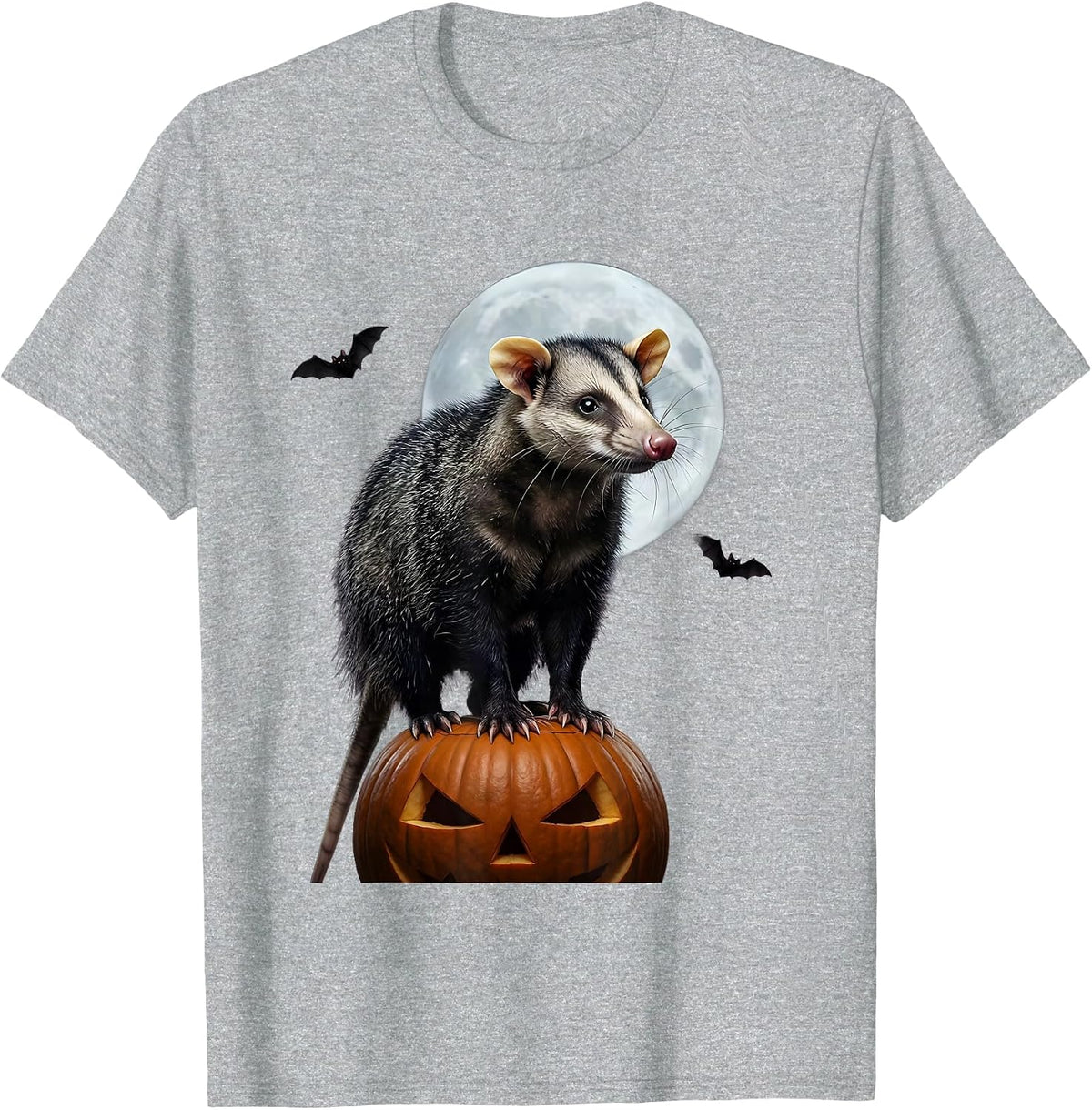 Men's Opossum Moon Halloween Spooky Moon Novelty T-Shirt - Heather Grey