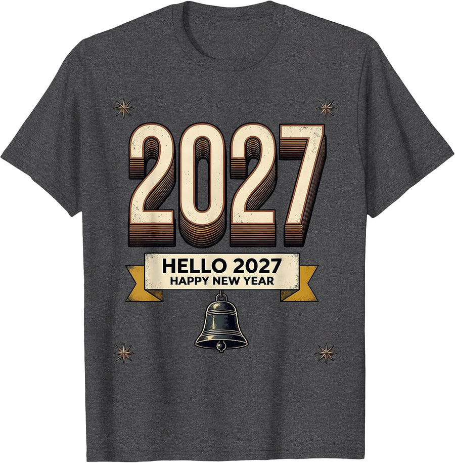 Men's Hello 2027 Happy New Year Vintage Party Family Matching T-Shirt - Dark Heather Grey