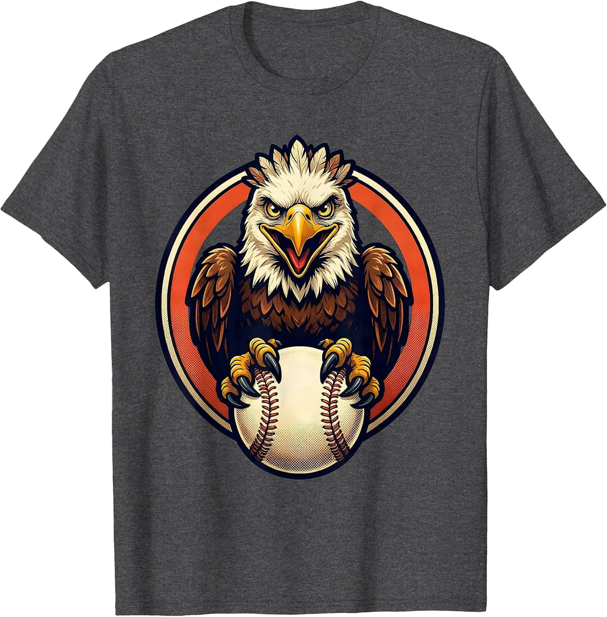 Eagle Clutching Baseball Graphic Tee T-Shirt - Dark Heather Grey