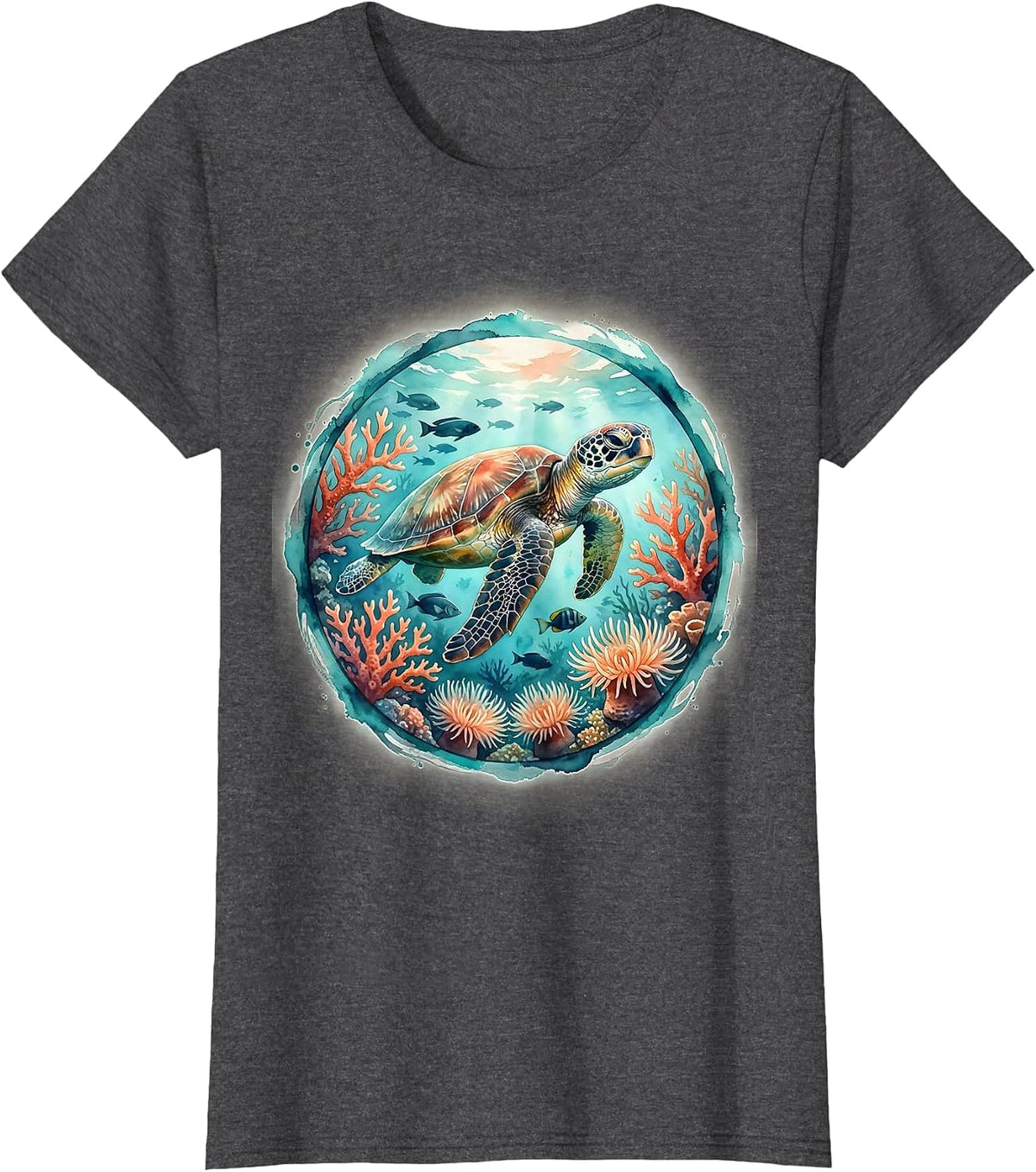 Women's Costa Rica Sea Turtle Coral Reef Illustration T-Shirt - Dark Heather Grey