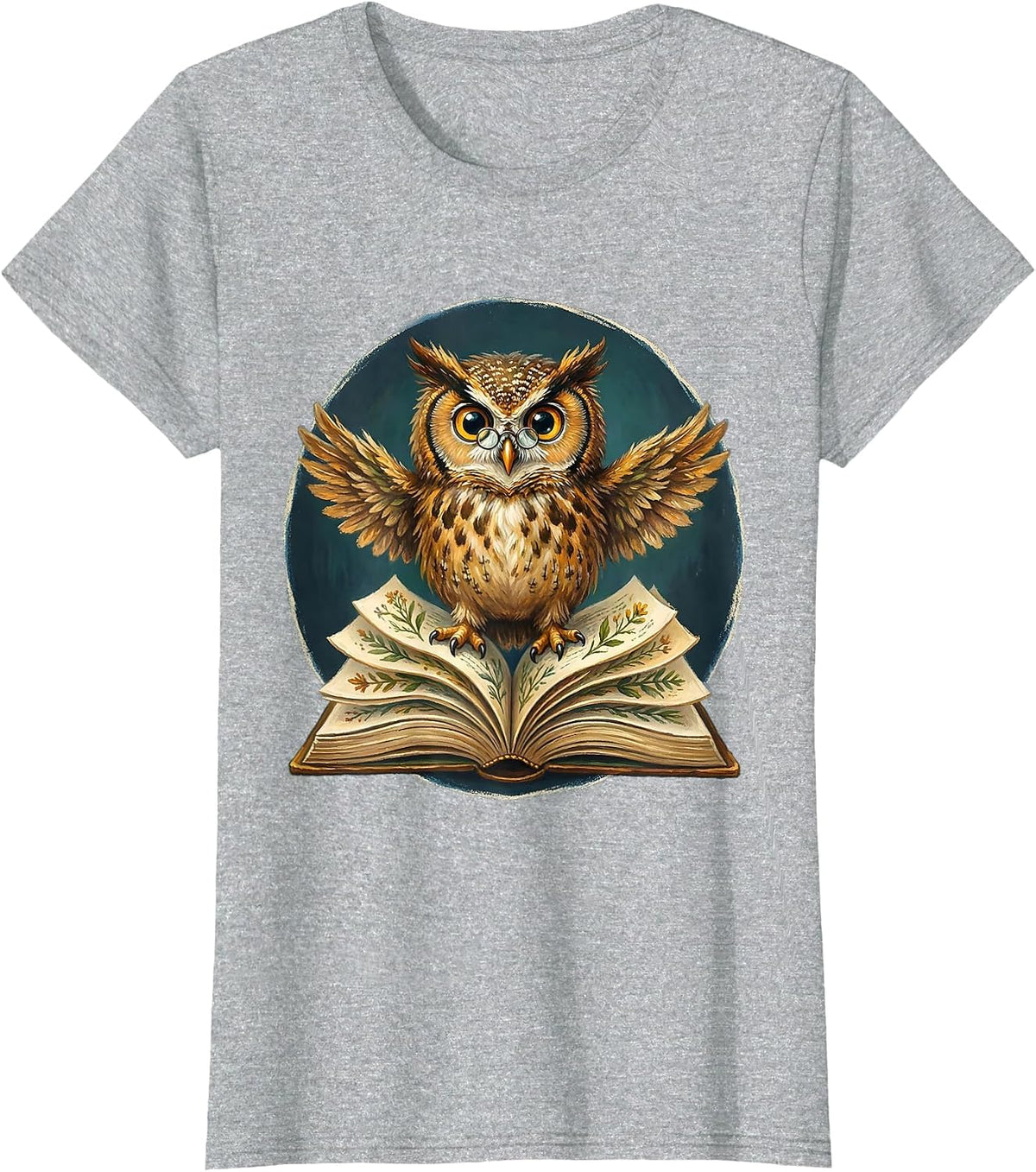 Owl on Open Book Illustration for Teachers T-Shirt - Heather Grey