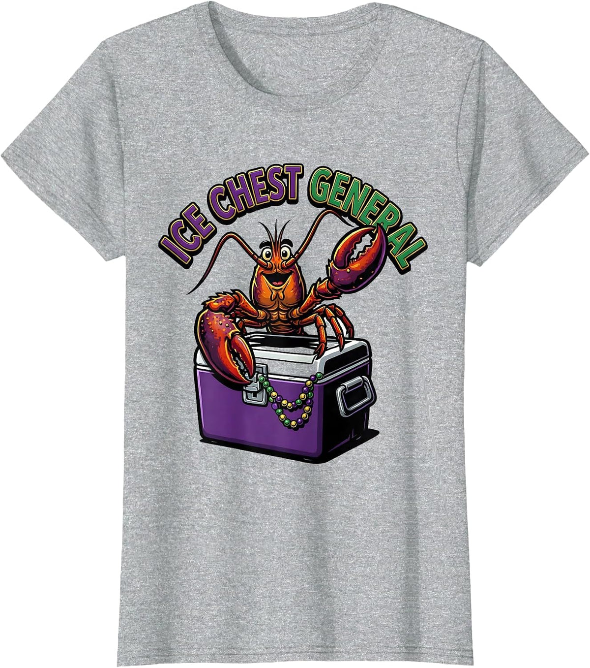 Ice Chest General Cartoon Crawfish Mardi Gras Carnival Humor T-Shirt - Heather Grey