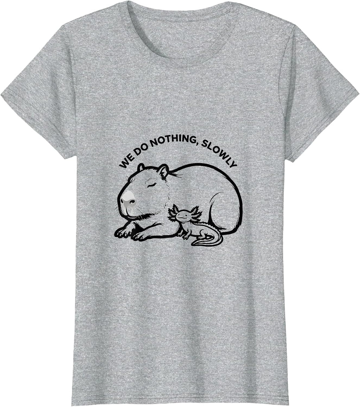Women's We Do Nothing, Slowly Cute Kawaii Capybara Axolotl Animal T-Shirt - Heather Grey