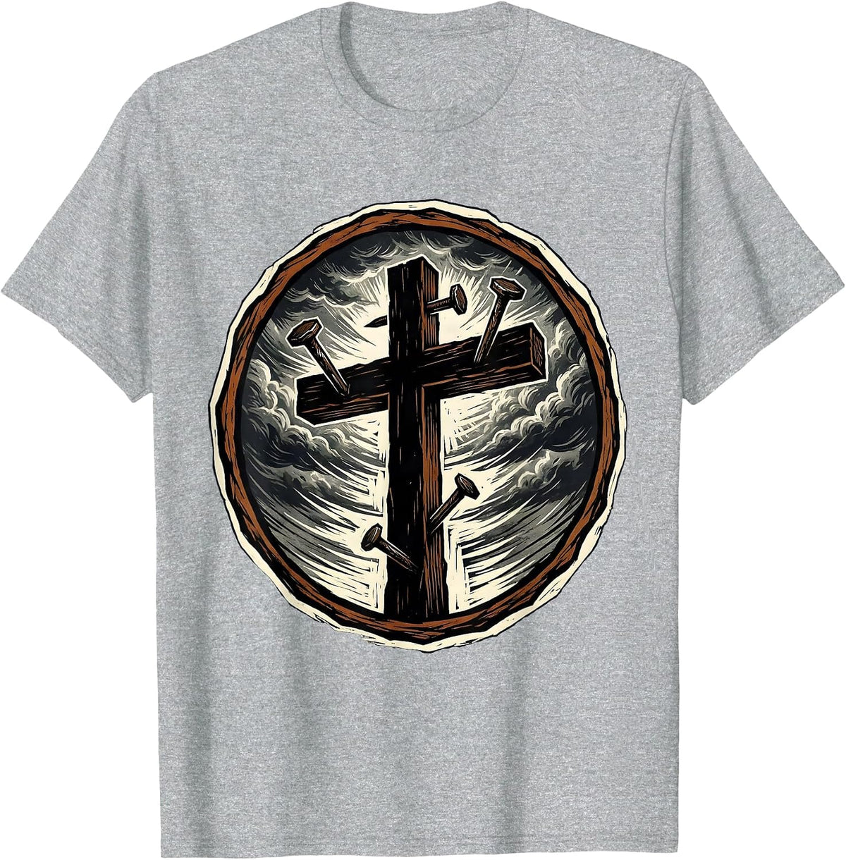 Men's Three Nails Cross Stormy Sky Graphic Design T-Shirt - Heather Grey