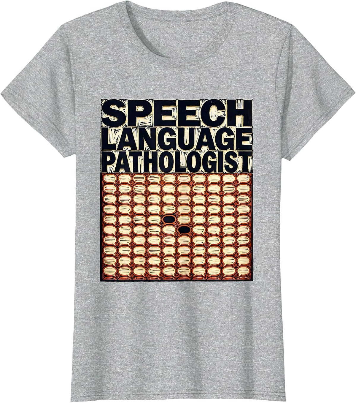 Women's Speech Language Pathologist Linocut Retro SLP Therapist T-Shirt - Heather Grey