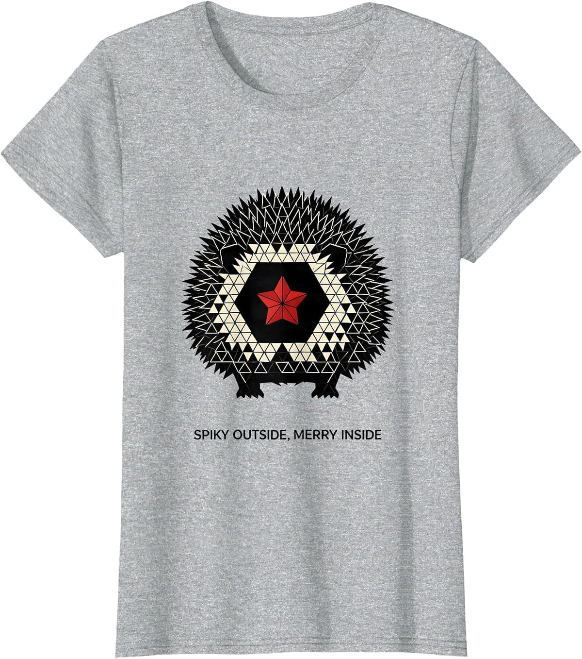 Women's Spiky Outside, Merry Inside Cute Hedgehog Christmas Animal T-Shirt - Heather Grey