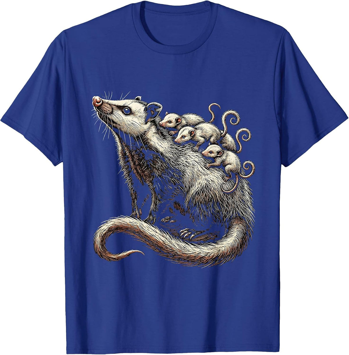 Opossum Mother and Babies Graphic Tee T-Shirt - Royal Blue