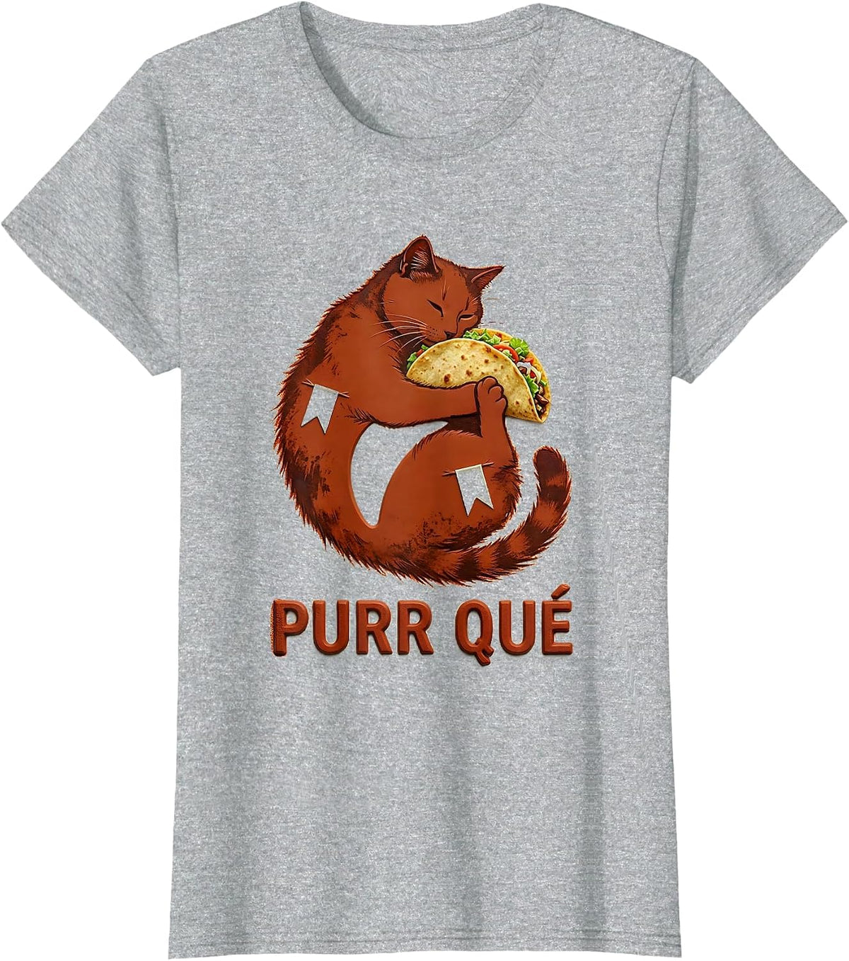 Women's Purr Qué Rubber Stamp Cute Cat Taco Spanish Pun Humor T-Shirt - Heather Grey