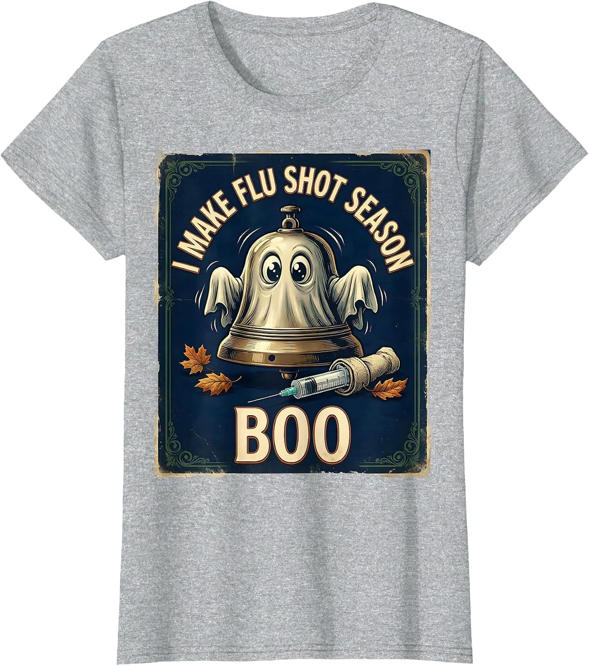 Women's I Make Flu Shot Season Boo Vintage Halloween Nurse Ghost T-Shirt - Heather Grey