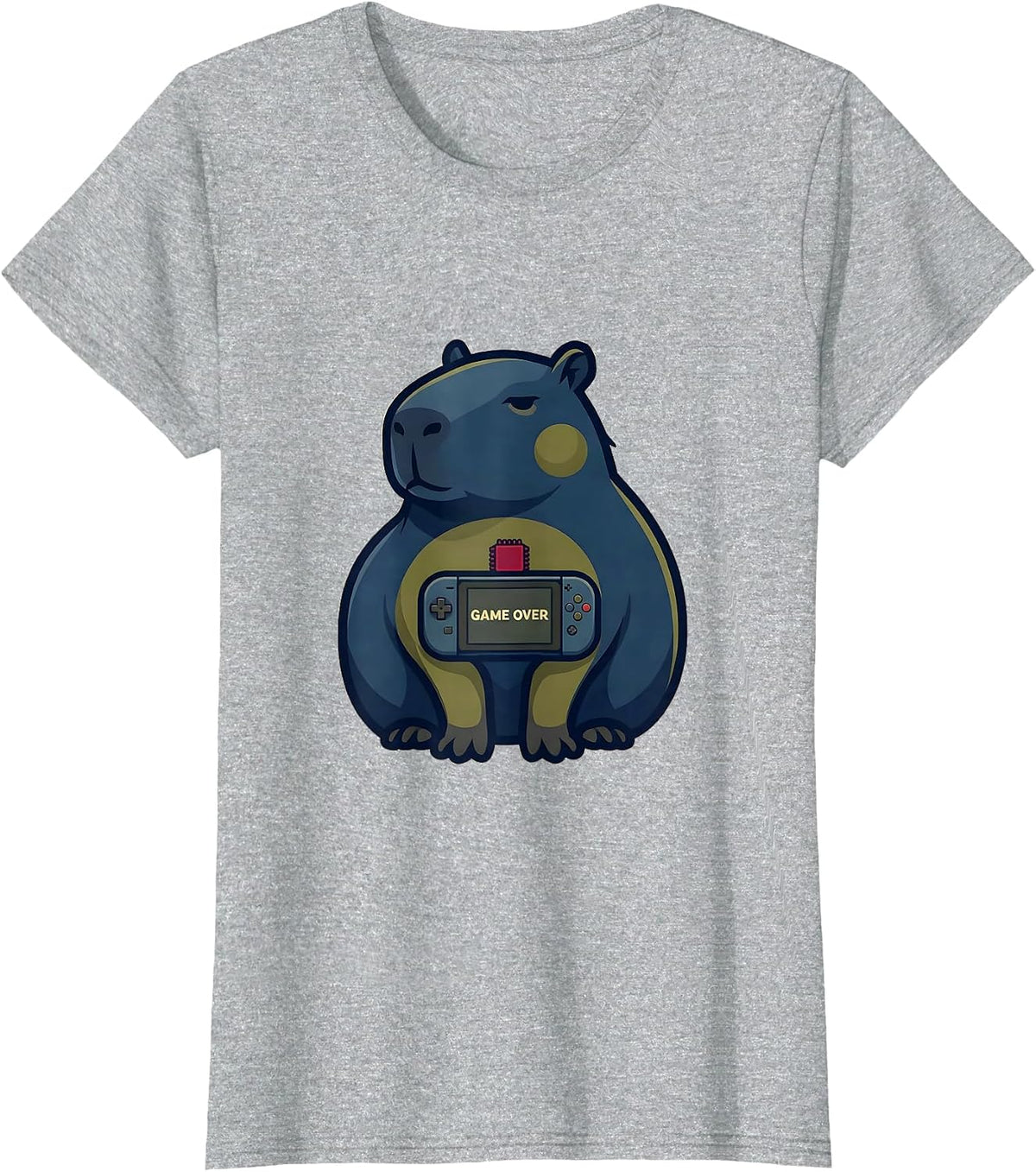 Women's Game Over Serene Capybara Mascot Logo Japanese Art Gamer T-Shirt - Heather Grey
