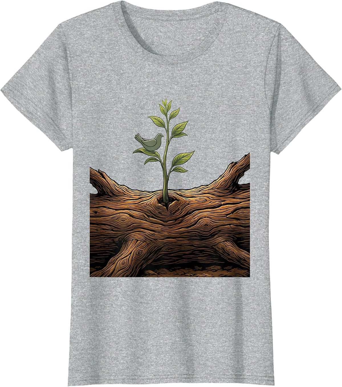 Women's Suicide Prevention Fallen Tree New Growth Sprout T-Shirt - Heather Grey