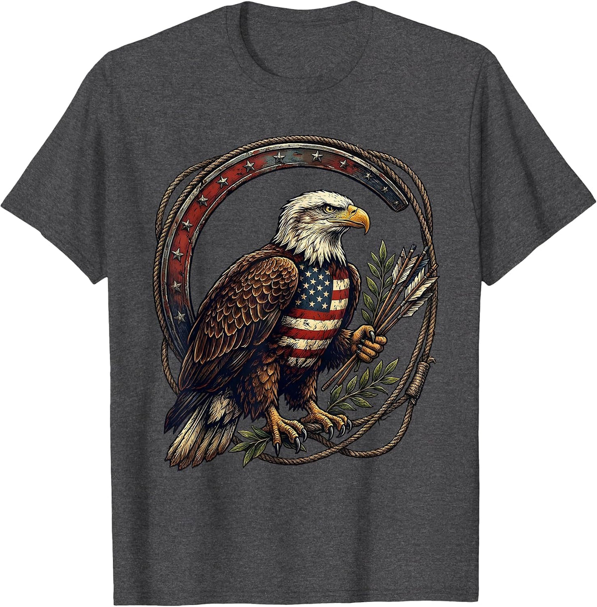Men's Patriotic Eagle with Arrows and Olive Branch T-Shirt - Dark Heather Grey