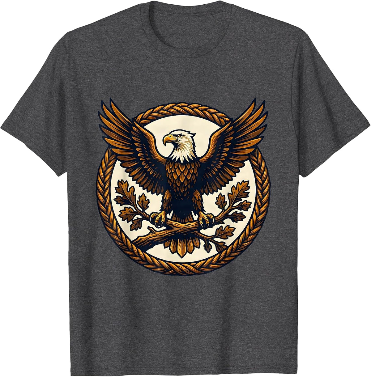 Soaring Eagle Oak Leaf Branch Patriotic Design T-Shirt - Dark Heather Grey