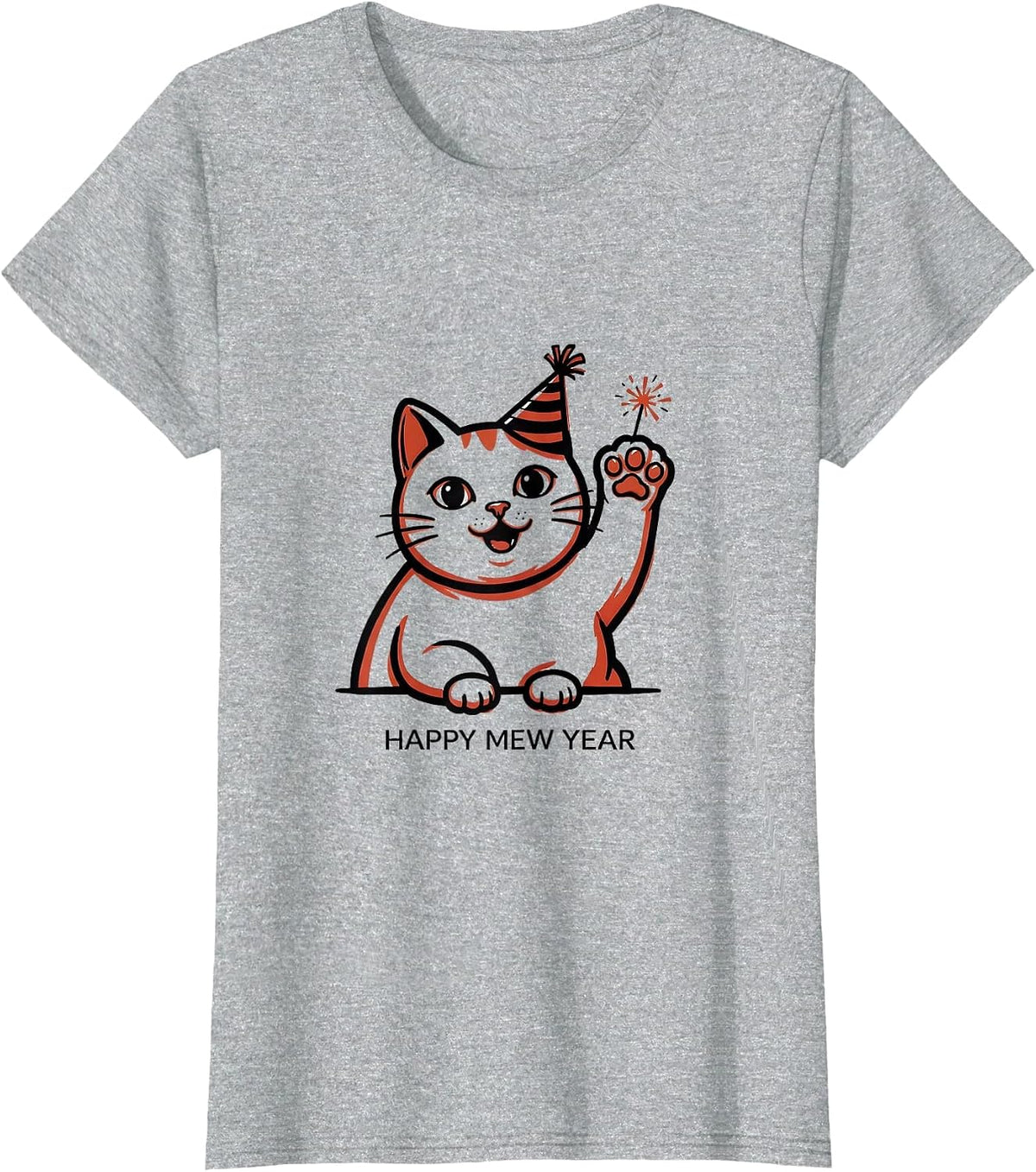 Happy Mew Year Funny Cat Lover New Year Party T-Shirt - Heather Grey