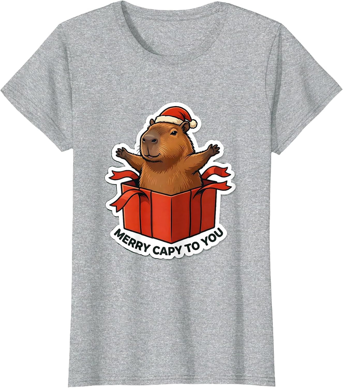 Women's Merry Capy To You Funny Capybara Christmas Family Humor T-Shirt - Heather Grey