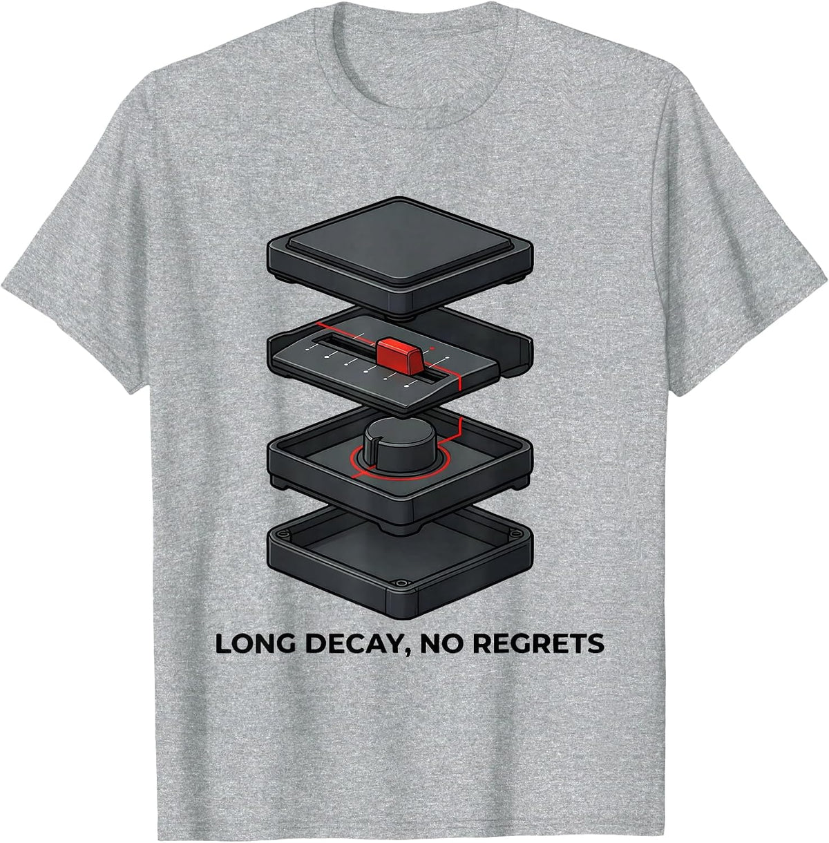Men's Long Decay No Regrets Retro DJ Gift Electronic Music Lover T-Shirt - Heather Grey