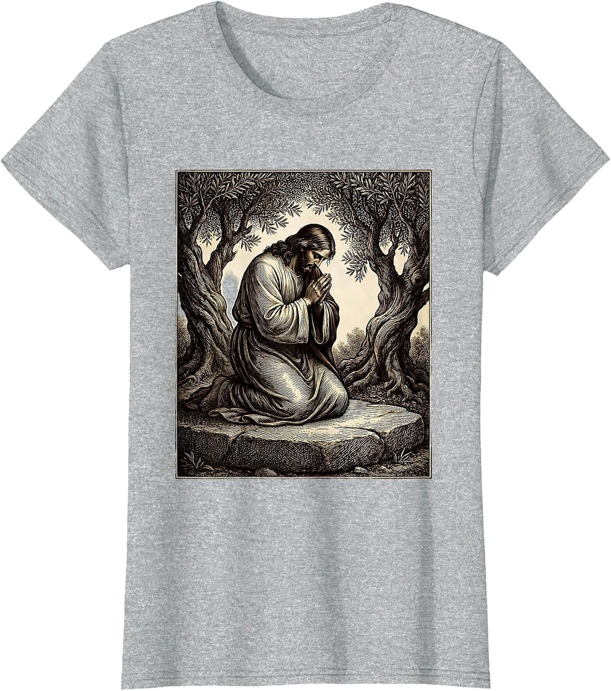 Jesus Kneeling in the Garden of Gethsemane T-Shirt - Heather Grey